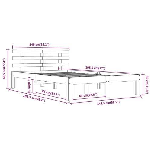 Okvir za krevet od masivnog drva bijeli 140 x 190 cm - Bijela 140 x 190 cm Cijena