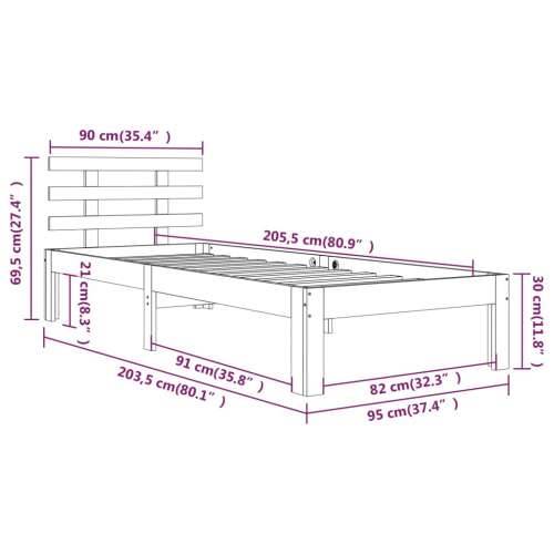 Okvir za krevet od masivnog drva bijeli 90 x 200 cm Bijela 90 x 200 cm Cijena