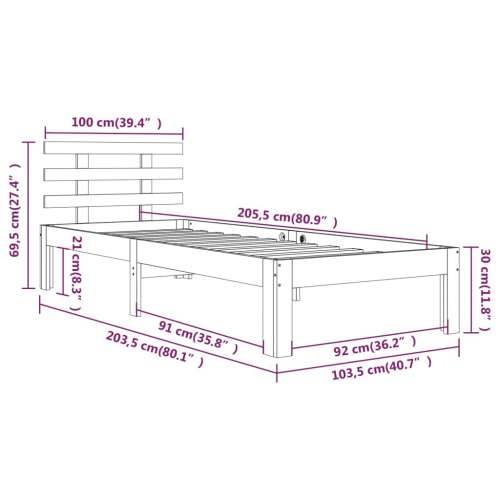 Okvir za krevet od masivnog drva 100 x 200 cm - Prirodna 100 x 200 cm Cijena