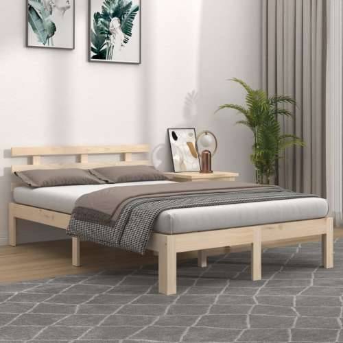 Okvir za krevet od masivnog drva 150 x 200 cm veliki bračni - Prirodna 150 x 200 cm Cijena