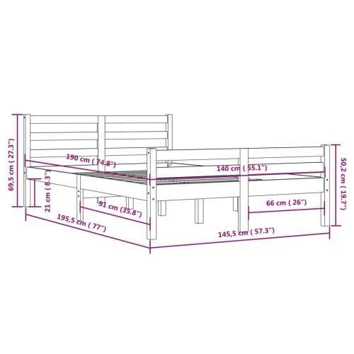 Okvir za krevet od masivnog drva crni 140 x 190 cm - Crna 140 x 190 cm Cijena