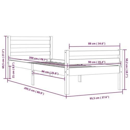 Okvir za krevet od masivnog drva 90 x 200 cm - Prirodna 90 x 200 cm Cijena