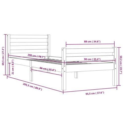 Okvir za krevet od masivnog drva crni 90 x 200 cm Crna 90 x 200 cm Cijena