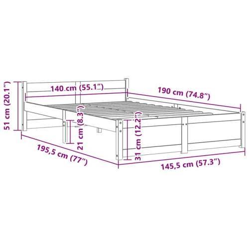 Okvir za krevet od masivnog drva crni 140 x 190 cm - Crna 140 x 190 cm Cijena
