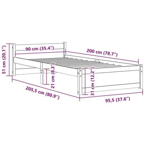 Okvir za krevet od masivnog drva 90 x 200 cm - Prirodna 90 x 200 cm Cijena
