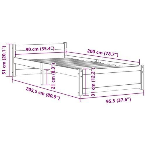 Okvir za krevet od masivnog drva crni 90 x 200 cm - Crna 90 x 200 cm Cijena