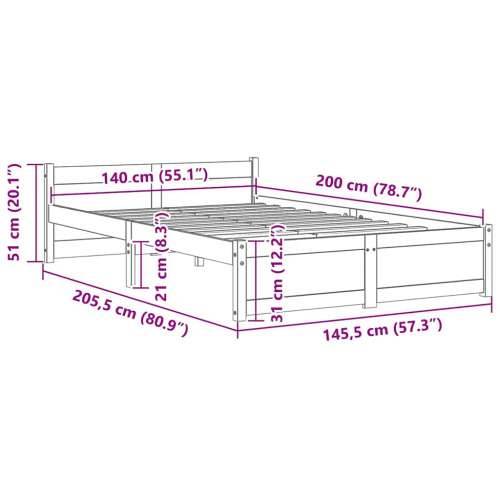 Okvir za krevet od masivnog drva bijeli 140 x 200 cm - Bijela 140 x 200 cm Cijena
