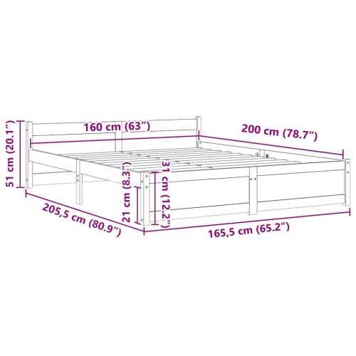 Okvir za krevet od masivnog drva bijeli 160 x 200 cm - Bijela 160 x 200 cm Cijena