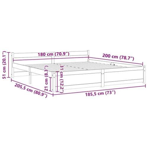 Okvir za krevet od masivnog drva 180 x 200 cm veliki bračni - Prirodna 180 x 200 cm Cijena