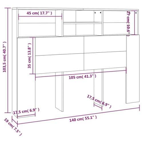 Uzglavlje s ormarićem boja dimljenog hrasta 140x19x103,5 cm - Dimljeni hrast 140 x 19 x 103.5 cm 1 Cijena