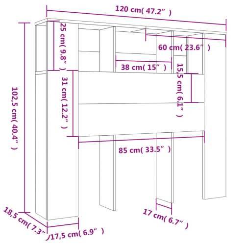 Uzglavlje s ormarićem boja smeđeg hrasta 120x18,5x102,5 cm - Smeđi hrast 1 Cijena