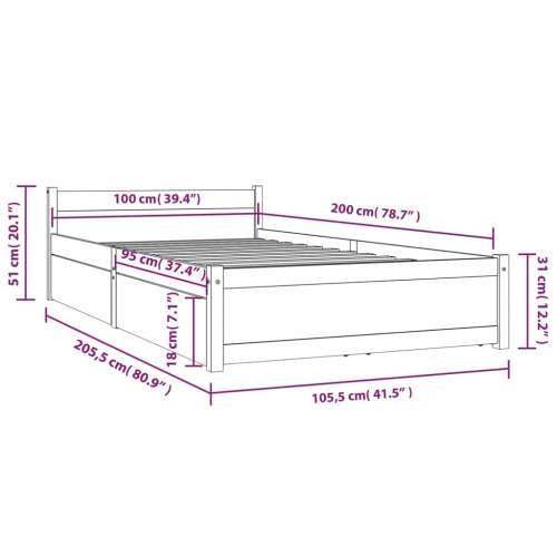 Okvir za krevet s ladicama 100 x 200 cm - Prirodna 100 x 200 cm Cijena