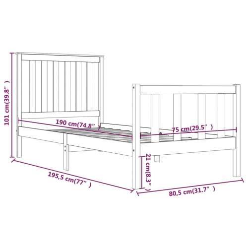 Okvir za krevet od borovine 75 x 190 cm mali jednokrevetni - Prirodna 75 x 190 cm Cijena