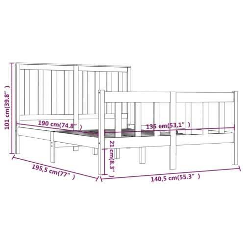 Okvir za krevet od masivne borovine 135 x 190 cm bračni - Prirodna 135 x 190 cm Cijena