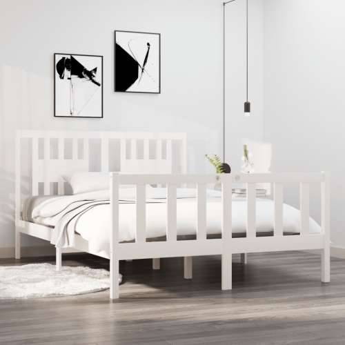 Okvir za krevet od masivnog drva bijeli 135x190 cm bračni - Bijela 135 x 190 cm Cijena