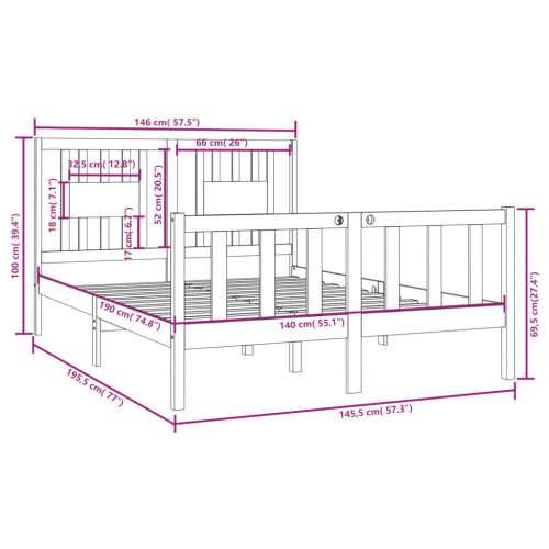 Okvir za krevet od masivnog drva bijeli 140 x 190 cm - Bijela 140 x 190 cm Cijena