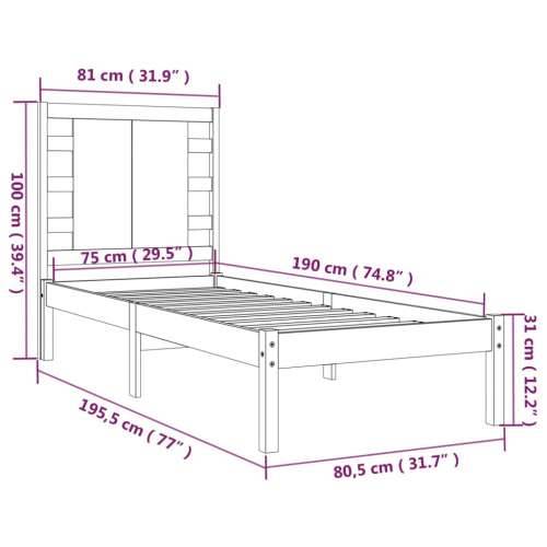 Okvir za krevet od masivnog drva bijeli 75 x 190 cm mali - Bijela 75 x 190 cm Cijena