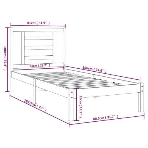 Okvir za krevet od masivnog drva bijeli 75 x 190 cm mali - Bijela 75 x 190 cm Cijena