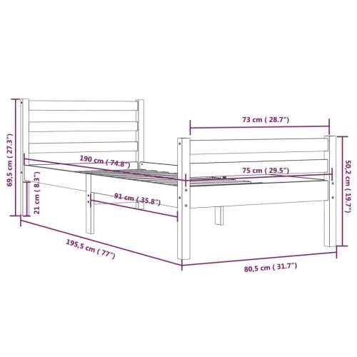 Okvir za krevet od masivnog drva boja meda 75x190 cm mali - boja meda 75 x 190 cm Cijena