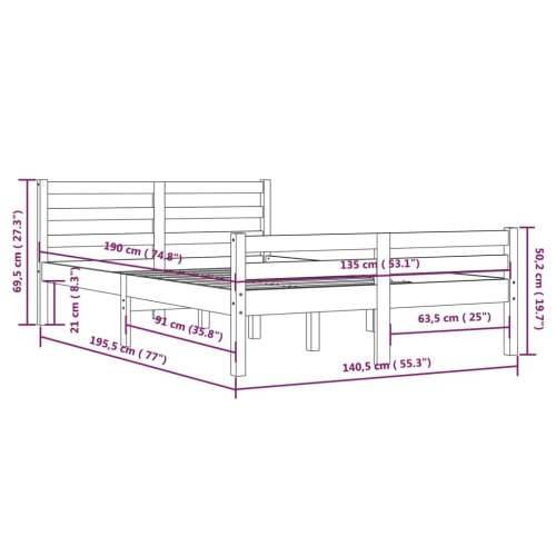 Okvir za krevet od masivnog drva 135 x 190 cm bračni - Prirodna 135 x 190 cm Cijena