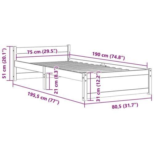 Okvir za krevet od masivnog drva crni 75 x 190 cm mali - Crna 75 x 190 cm Cijena