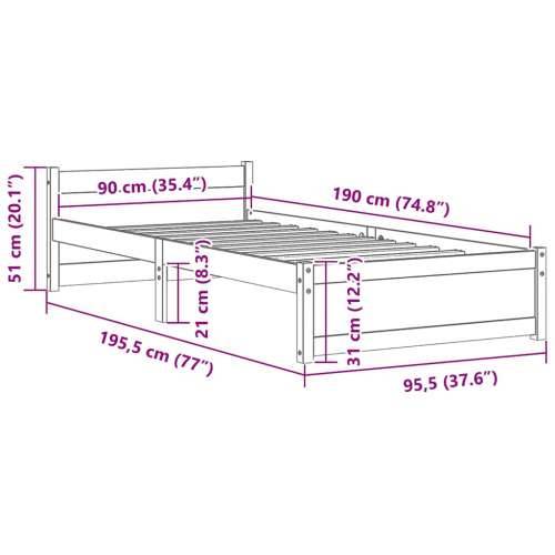 Okvir za krevet od masivnog drva 90 x 190 cm jednokrevetni Prirodna 90 x 190 cm Cijena