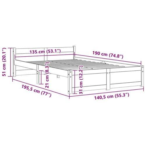Okvir za krevet od masivnog drva 135 x 190 cm bračni - Prirodna 135 x 190 cm Cijena