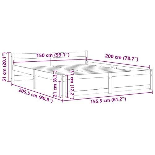 Okvir za krevet od masivnog drva 150 x 200 cm veliki bračni - Prirodna 150 x 200 cm Cijena