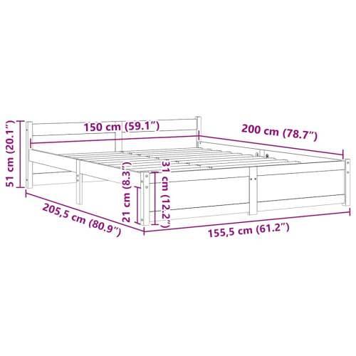 Okvir za krevet od masivne borovine bijeli 150 x 200 cm king - Bijela 150 x 200 cm Cijena