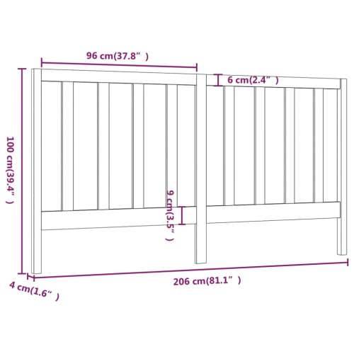 Uzglavlje za krevet sivo 206 x 4 x 100 cm od masivne borovine - Siva 206 x 100 cm 1 Cijena