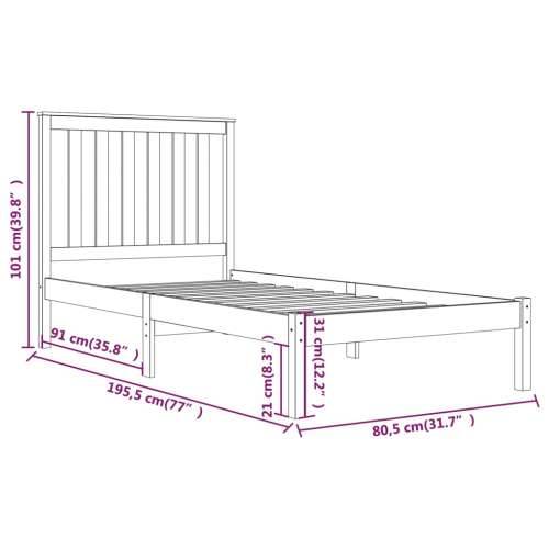 Okvir za krevet od borovine 75 x 190 cm mali jednokrevetni - Prirodna 75 x 190 cm Cijena