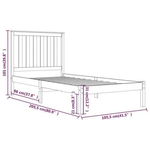 Okvir za krevet od masivne borovine 100 x 200 cm - Prirodna 100 x 200 cm Cijena