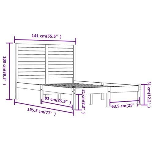 Okvir za krevet od masivnog drva bijeli 135x190 cm bračni - Bijela 135 x 190 cm Cijena