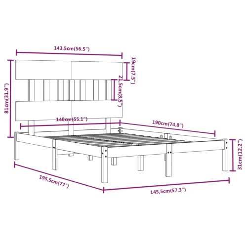 Okvir za krevet od masivnog drva 140 x 190 cm - Prirodna 140 x 190 cm Cijena