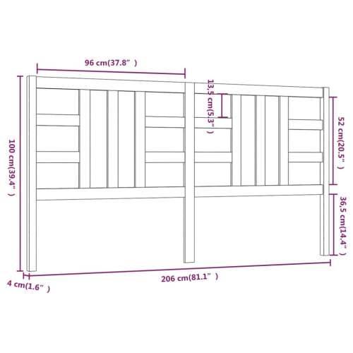Uzglavlje za krevet sivo 206 x 4 x 100 cm od masivne borovine - Siva 206 x 100 cm 1 Cijena