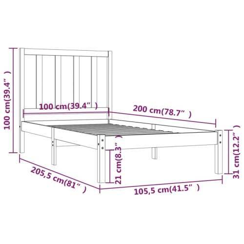 Okvir za krevet od masivne borovine crni 100 x 200 cm - Crna 100 x 200 cm Cijena