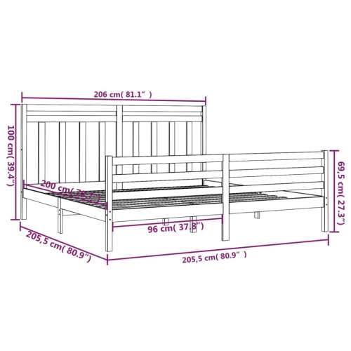 Okvir za krevet od masivne borovine crni 200 x 200 cm - Crna 200 x 200 cm Cijena