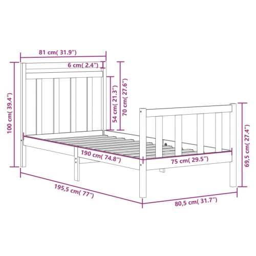 Okvir za krevet od masivnog drva crni 75 x 190 cm mali Crna 75 x 190 cm Cijena
