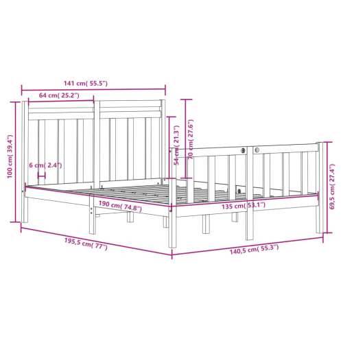 Okvir za krevet od masivnog drva bijeli 135x190 cm bračni - Bijela 135 x 190 cm Cijena