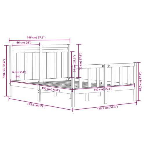 Okvir za krevet od masivnog drva crni 140 x 190 cm - Crna 140 x 190 cm Cijena
