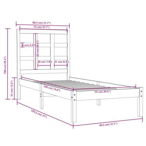 Okvir za krevet od masivnog drva crni 75 x 190 cm mali Crna 75 x 190 cm Cijena