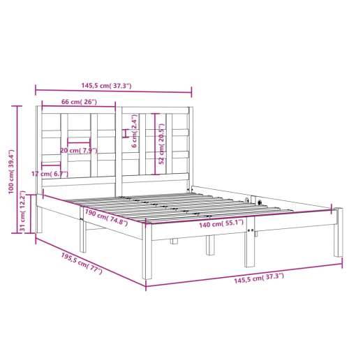 Okvir za krevet od masivnog drva crni 140 x 190 cm - Crna 140 x 190 cm Cijena