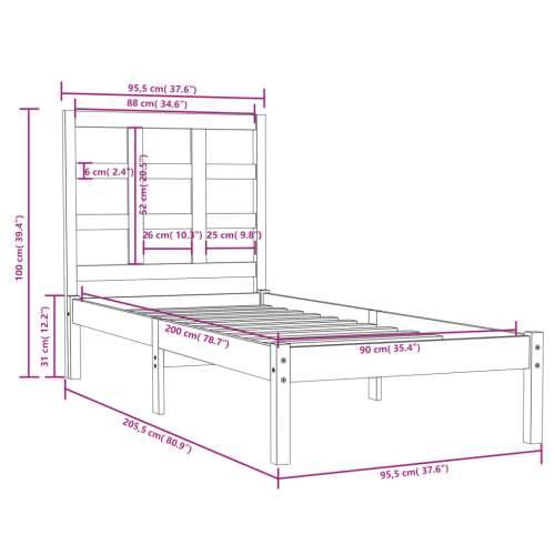 Okvir za krevet od masivne borovine bijeli 90 x 200 cm - Bijela 90 x 200 cm Cijena