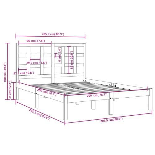 Okvir za krevet od masivne borovine crni 200 x 200 cm - Crna 200 x 200 cm Cijena
