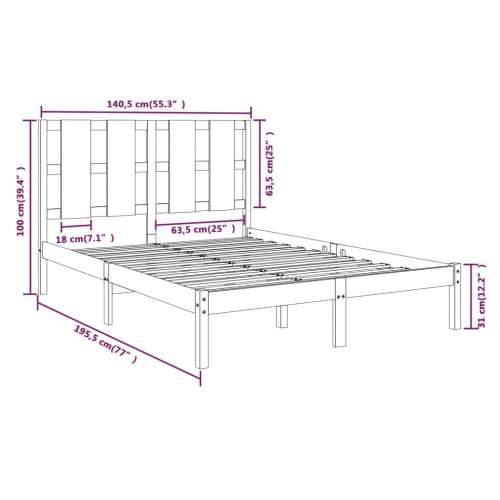 Okvir za krevet od masivnog drva 135 x 190 cm bračni - Prirodna 135 x 190 cm Cijena