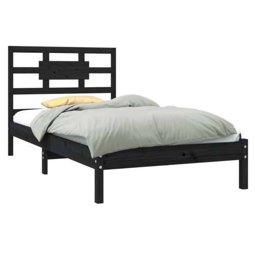 Okvir za krevet crni od masivnog drva 90 x 190 cm mali Cijena