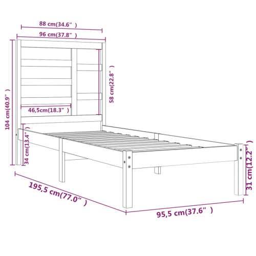 Okvir za krevet bijeli od masivnog drva 90 x 190 cm mali - Bijela 90 x 190 cm Cijena