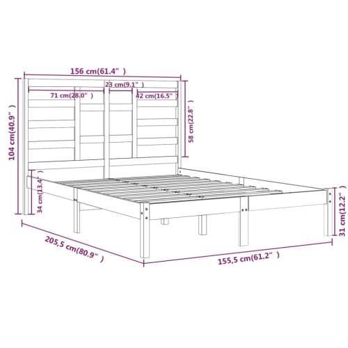Okvir za krevet od masivnog drva 150 x 200 cm veliki bračni - Prirodna 150 x 200 cm Cijena