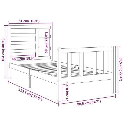 Okvir za krevet od masivnog drva crni 75 x 190 cm mali - Crna 75 x 190 cm Cijena
