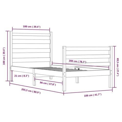 Okvir za krevet od masivne borovine 100 x 200 cm bijeli Bijela 100 x 200 cm Cijena